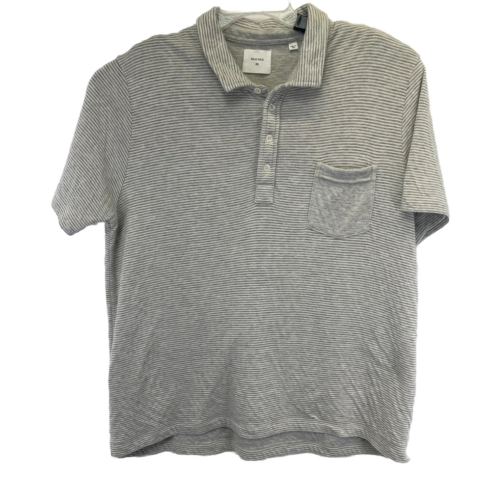 Billy Reid Mens Sz XXL Grey Striped Pocket golf Polo Shirt (W25) EUC